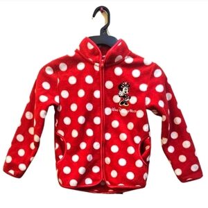 Disney Red Polka Dot Christmas Fleece Jacket Warm Comfy Cute Zip-up